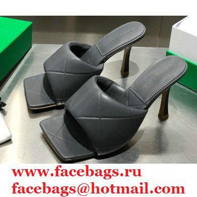 Bottega Veneta Heel 9cm Square Sole Quilted The Rubber Lido Mules Sandals Dark Gray 2021
