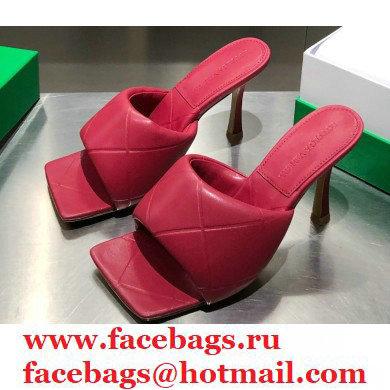 Bottega Veneta Heel 9cm Square Sole Quilted The Rubber Lido Mules Sandals Dark Red 2021 - Click Image to Close