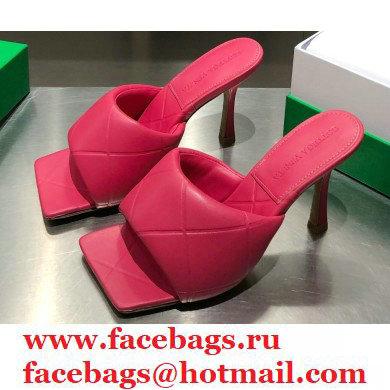 Bottega Veneta Heel 9cm Square Sole Quilted The Rubber Lido Mules Sandals Fuchsia 2021 - Click Image to Close