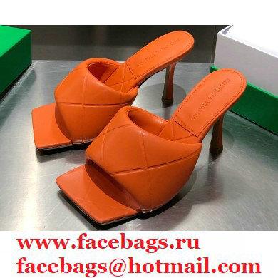 Bottega Veneta Heel 9cm Square Sole Quilted The Rubber Lido Mules Sandals Orange 2021 - Click Image to Close