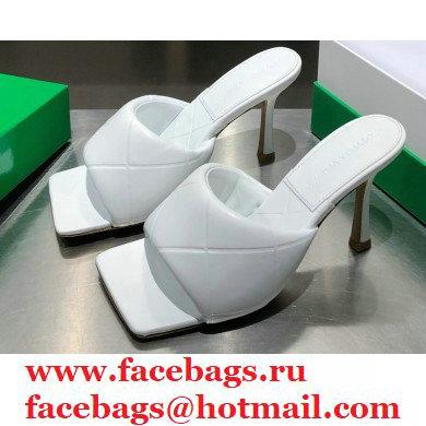 Bottega Veneta Heel 9cm Square Sole Quilted The Rubber Lido Mules Sandals White 2021