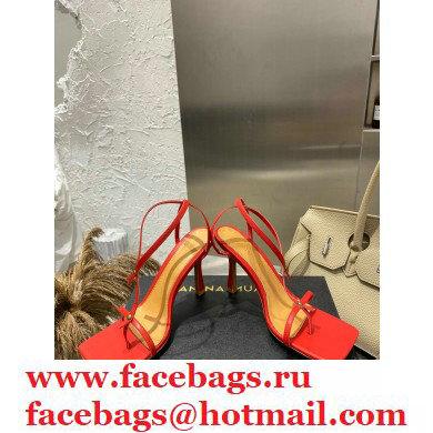 Bottega Veneta Heel 9cm Square Sole Skinny Straps Stretch Sandals Red 2021 - Click Image to Close