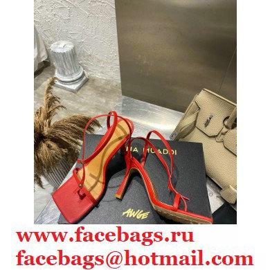 Bottega Veneta Heel 9cm Square Sole Skinny Straps Stretch Sandals Red 2021