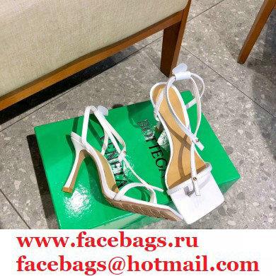Bottega Veneta Heel 9cm Square Sole Skinny Straps Stretch Sandals White 2021
