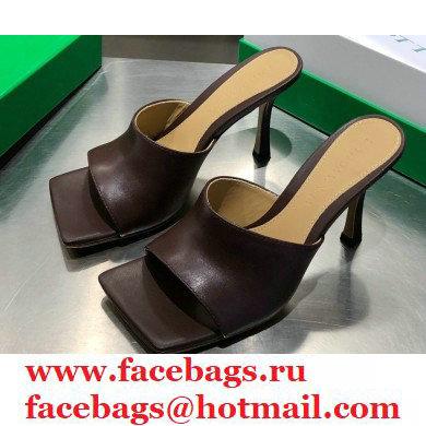 Bottega Veneta Heel 9cm Square Sole Stretch Mules Sandals Coffee 2021 - Click Image to Close