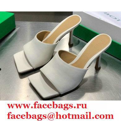 Bottega Veneta Heel 9cm Square Sole Stretch Mules Sandals Creamy 2021 - Click Image to Close