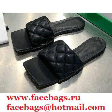 Bottega Veneta Square Sole Quilted Padded Flat Slides Sandals Black 2021