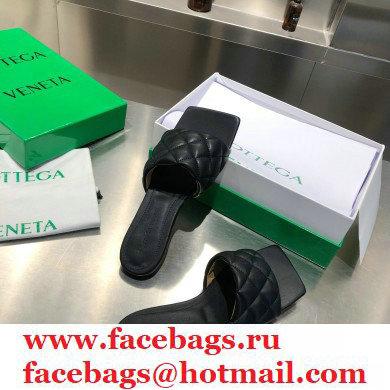 Bottega Veneta Square Sole Quilted Padded Flat Slides Sandals Black 2021 - Click Image to Close