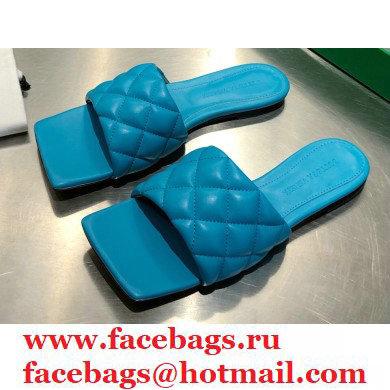 Bottega Veneta Square Sole Quilted Padded Flat Slides Sandals Blue 2021 - Click Image to Close