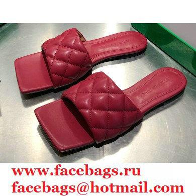 Bottega Veneta Square Sole Quilted Padded Flat Slides Sandals Dark Red 2021 - Click Image to Close