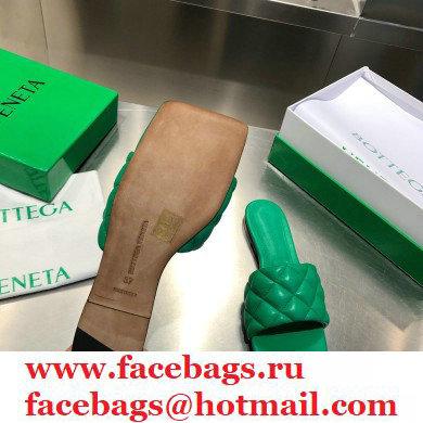 Bottega Veneta Square Sole Quilted Padded Flat Slides Sandals Green 2021 - Click Image to Close