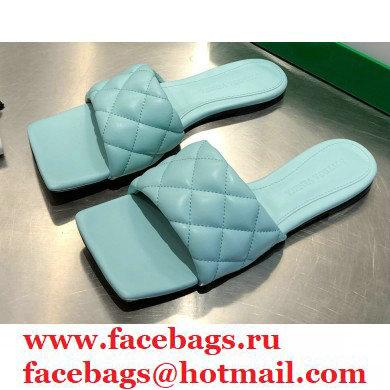 Bottega Veneta Square Sole Quilted Padded Flat Slides Sandals Pale Blue 2021 - Click Image to Close