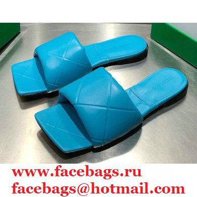 Bottega Veneta Square Sole Quilted The Rubber Lido Flat Slides Sandals Blue 2021