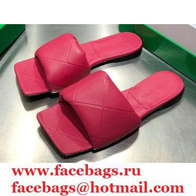 Bottega Veneta Square Sole Quilted The Rubber Lido Flat Slides Sandals Fuchsia 2021
