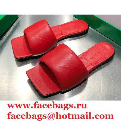 Bottega Veneta Square Sole Quilted The Rubber Lido Flat Slides Sandals Red 2021