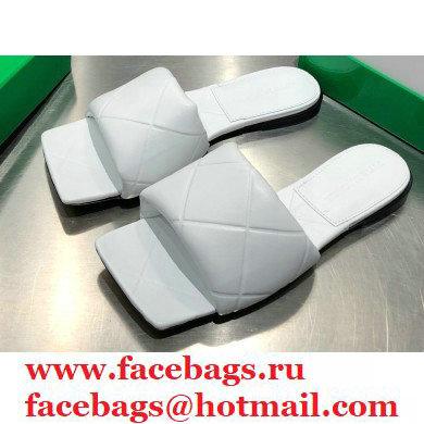 Bottega Veneta Square Sole Quilted The Rubber Lido Flat Slides Sandals White 2021 - Click Image to Close