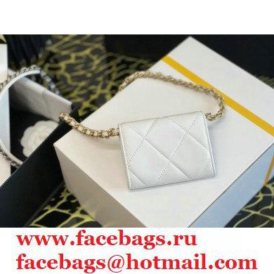Chanel 19 Lambskin Flap Coin Purse with Chain AP1787 White 2021 - Click Image to Close