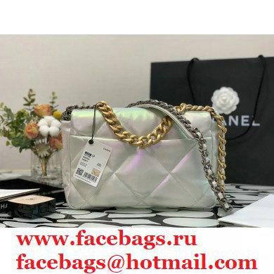 Chanel 19 Large Flap Bag AS1161 Iridescent Calfskin White 2021 - Click Image to Close