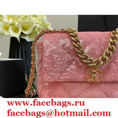 Chanel 19 Large Flap Bag AS1161 Sequins/Calfskin Coral Pink 2021