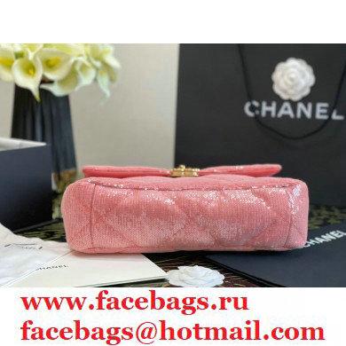 Chanel 19 Large Flap Bag AS1161 Sequins/Calfskin Coral Pink 2021