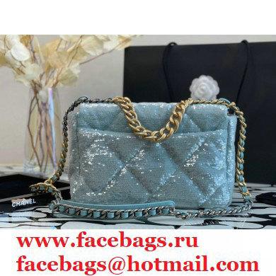 Chanel 19 Large Flap Bag AS1161 Sequins/Calfskin Light Green 2021 - Click Image to Close