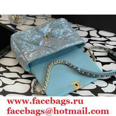 Chanel 19 Large Flap Bag AS1161 Sequins/Calfskin Light Green 2021 - Click Image to Close