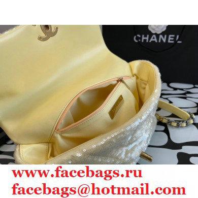 Chanel 19 Large Flap Bag AS1161 Sequins/Calfskin Light Yellow 2021 - Click Image to Close