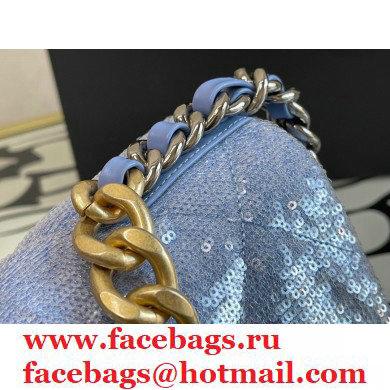 Chanel 19 Large Flap Bag AS1161 Sequins/Calfskin Sky Blue 2021 - Click Image to Close