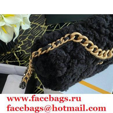 Chanel 19 Large Flap Bag AS1161 Shearling Sheepskin Black 2021 - Click Image to Close