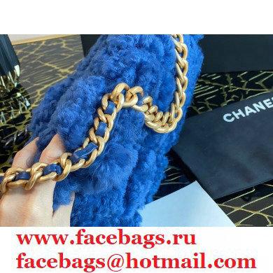 Chanel 19 Large Flap Bag AS1161 Shearling Sheepskin Blue 2021