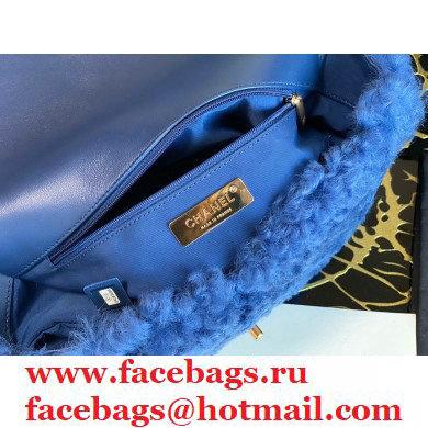 Chanel 19 Large Flap Bag AS1161 Shearling Sheepskin Blue 2021