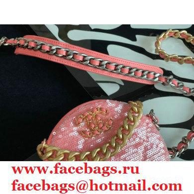 Chanel 19 Round Clutch with Chain Bag AP0945 Sequins/Calfskin Coral Pink 2021 - Click Image to Close