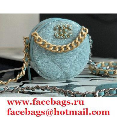 Chanel 19 Round Clutch with Chain Bag AP0945 Sequins/Calfskin Light Green 2021 - Click Image to Close