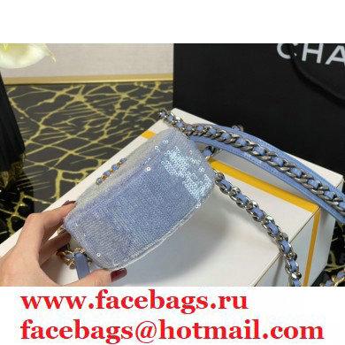 Chanel 19 Round Clutch with Chain Bag AP0945 Sequins/Calfskin Sky Blue 2021