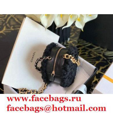 Chanel 19 Round Clutch with Chain Bag Shearling Sheepskin AP0945 Black 2021 - Click Image to Close