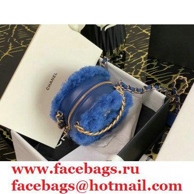 Chanel 19 Round Clutch with Chain Bag Shearling Sheepskin AP0945 Blue 2021