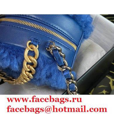 Chanel 19 Round Clutch with Chain Bag Shearling Sheepskin AP0945 Blue 2021 - Click Image to Close
