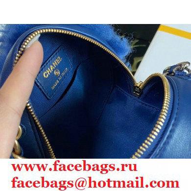 Chanel 19 Round Clutch with Chain Bag Shearling Sheepskin AP0945 Blue 2021 - Click Image to Close