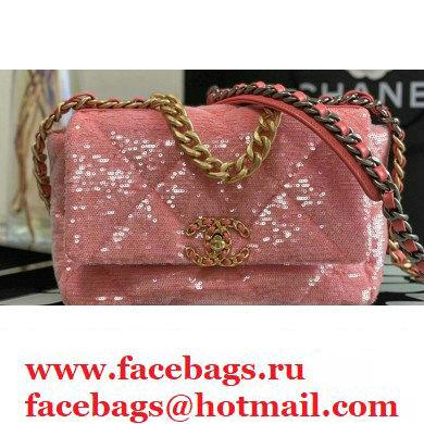 Chanel 19 Small Flap Bag AS1160 Sequins/Calfskin Coral Pink 2021 - Click Image to Close