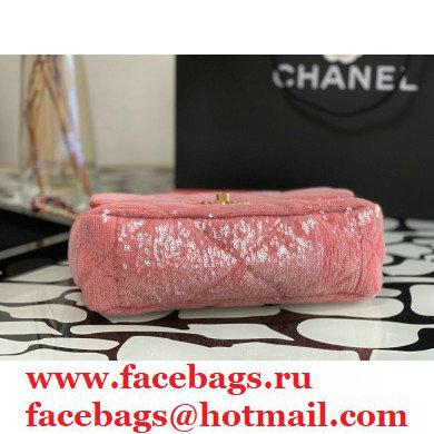 Chanel 19 Small Flap Bag AS1160 Sequins/Calfskin Coral Pink 2021
