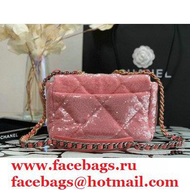 Chanel 19 Small Flap Bag AS1160 Sequins/Calfskin Coral Pink 2021 - Click Image to Close