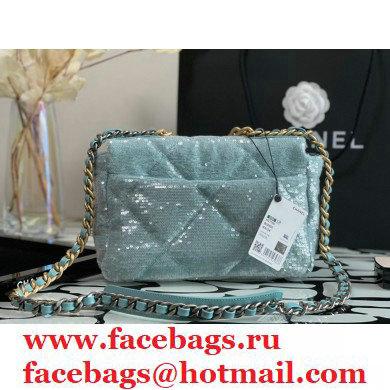 Chanel 19 Small Flap Bag AS1160 Sequins/Calfskin Light Green 2021 - Click Image to Close
