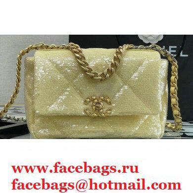 Chanel 19 Small Flap Bag AS1160 Sequins/Calfskin Light Yellow 2021 - Click Image to Close