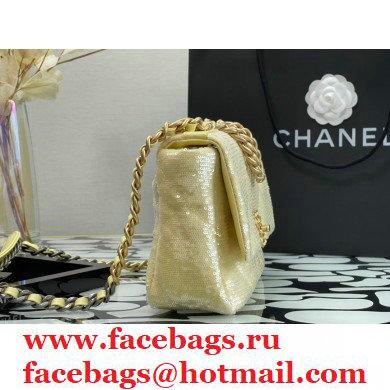 Chanel 19 Small Flap Bag AS1160 Sequins/Calfskin Light Yellow 2021 - Click Image to Close