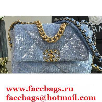 Chanel 19 Small Flap Bag AS1160 Sequins/Calfskin Sky Blue 2021 - Click Image to Close