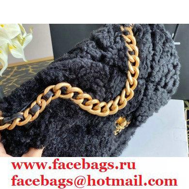 Chanel 19 Small Flap Bag AS1160 Shearling Sheepskin Black 2021 - Click Image to Close