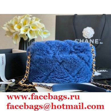 Chanel 19 Small Flap Bag AS1160 Shearling Sheepskin Blue 2021