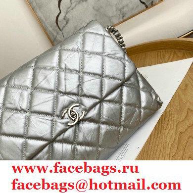 Chanel Big Bang Metallic Crumpled Calfskin Flap Bag A91976 Silver
