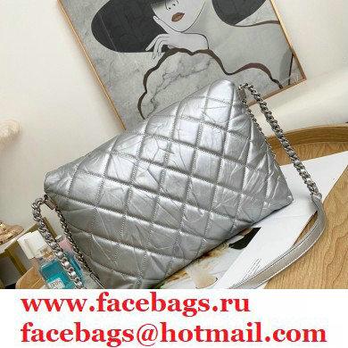 Chanel Big Bang Metallic Crumpled Calfskin Flap Bag A91976 Silver
