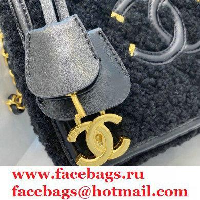 Chanel CC Filigree Medium Vanity Case Bag Shearling Sheepskin Black 2021 - Click Image to Close